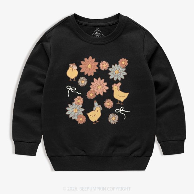 Farm Flower Chicks Kid's Sweatshirt