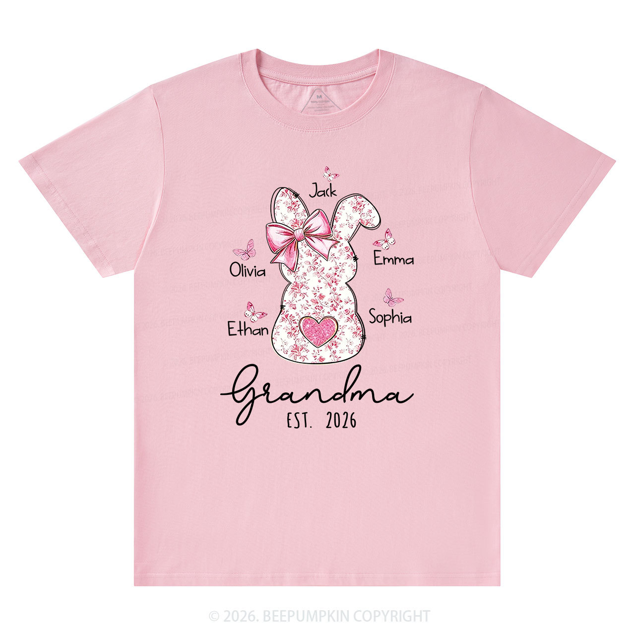 Personalised Pink Floral Butterfly Bunny Easter T-Shirt