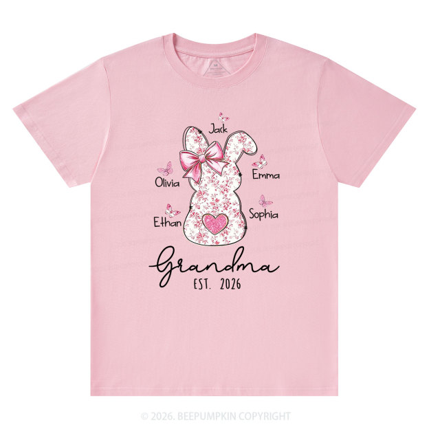 Personalised Pink Floral Butterfly Bunny Easter T-Shirt