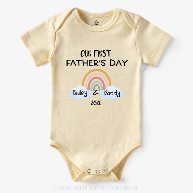 Personalization Our First Father's Day Rainbow Bodysuit For Baby