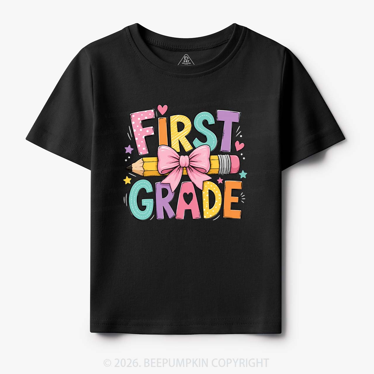Colorful First Grade Back To School Pencil Bow Toddler&Kid's Tees