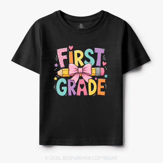 Colorful First Grade Back To School Pencil Bow Toddler&Kid's Tees
