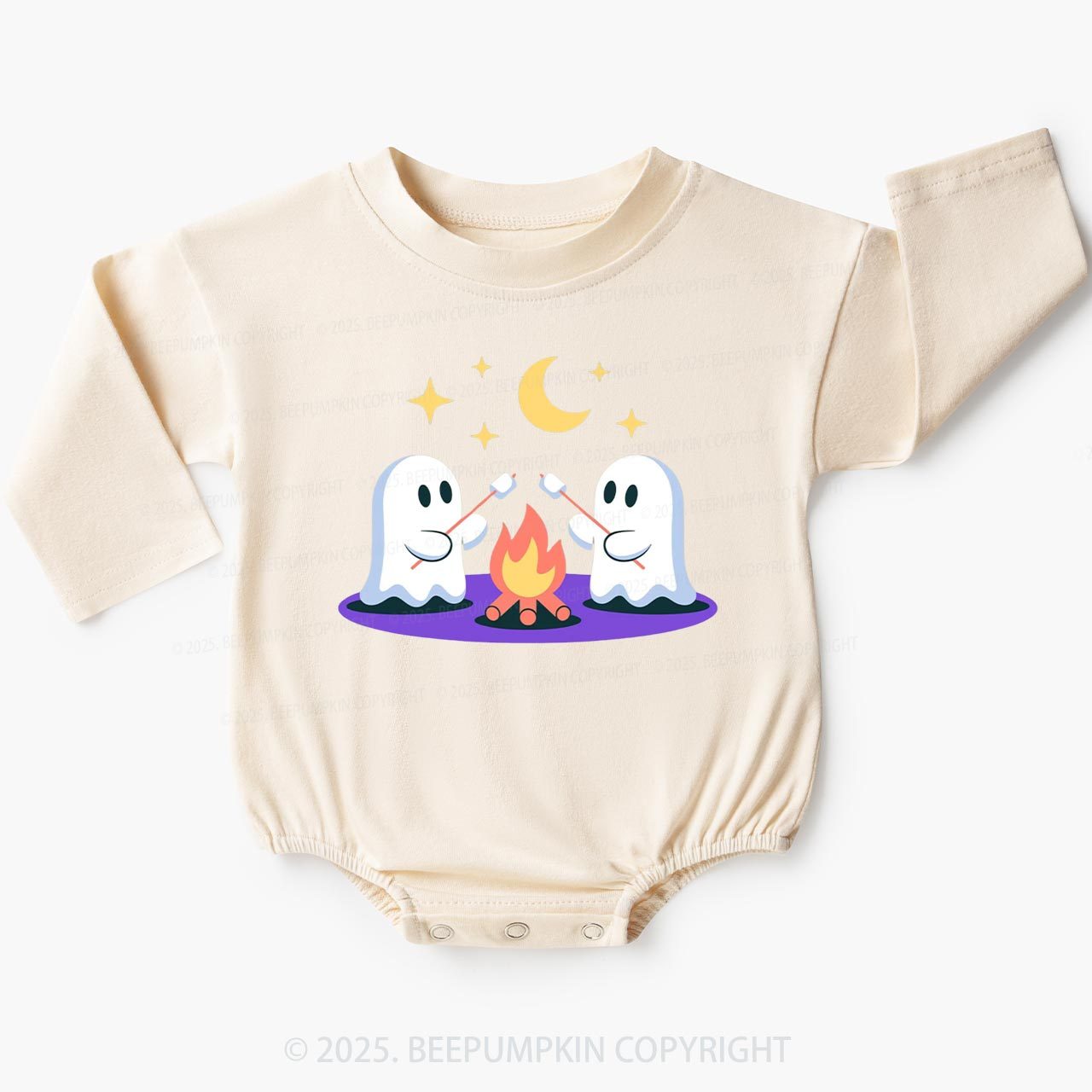 Ghost With Star Moon Baby Bubble Romper Beepumpkin