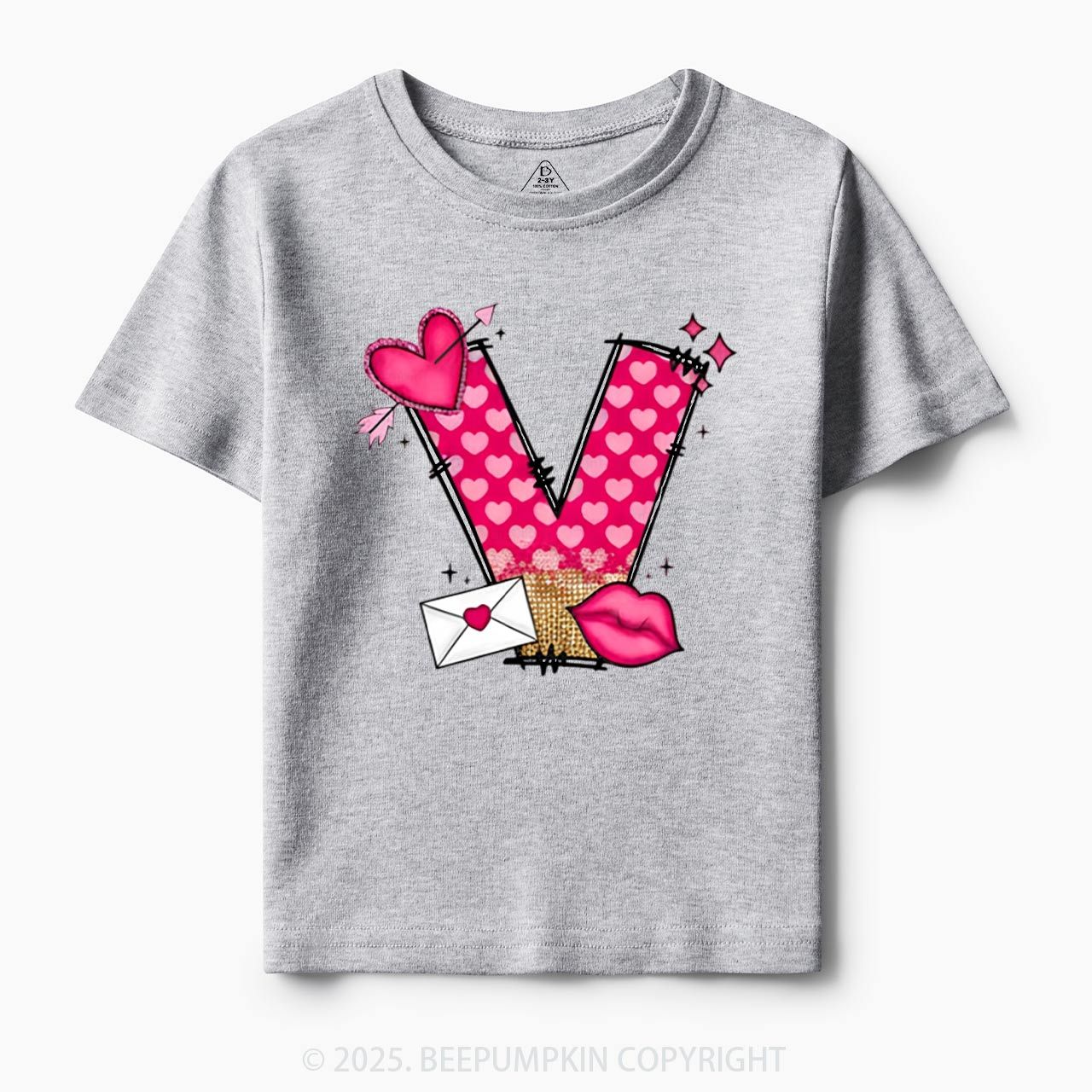 Personalized Valentine's Day Pink Hearts Toddler&Kid's Tees Beepumpkin