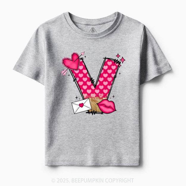 Personalized Valentine's Day Pink Hearts Toddler&Kid's Tees Beepumpkin