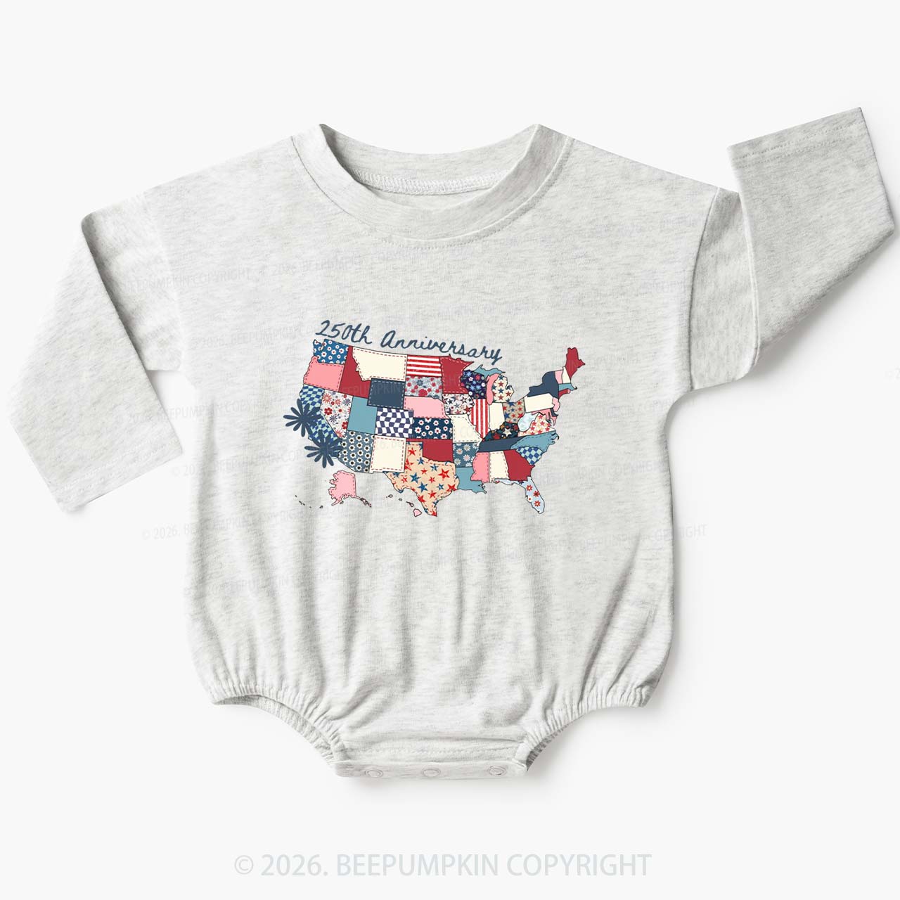 US 250 Years Patriotic Patchwork Baby Bubble Romper