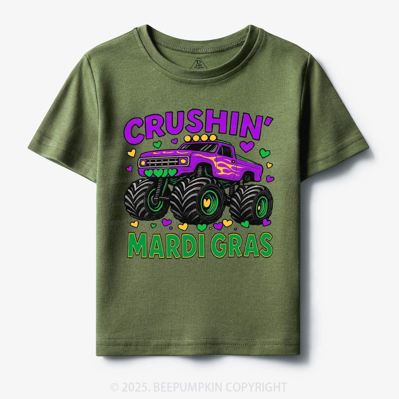 Crushin' Mardi Gras Monster Truck Toddler&Kid's Tees Beepumpkin