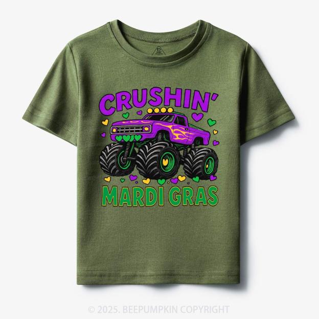 Crushin' Mardi Gras Monster Truck Toddler&Kid's Tees Beepumpkin