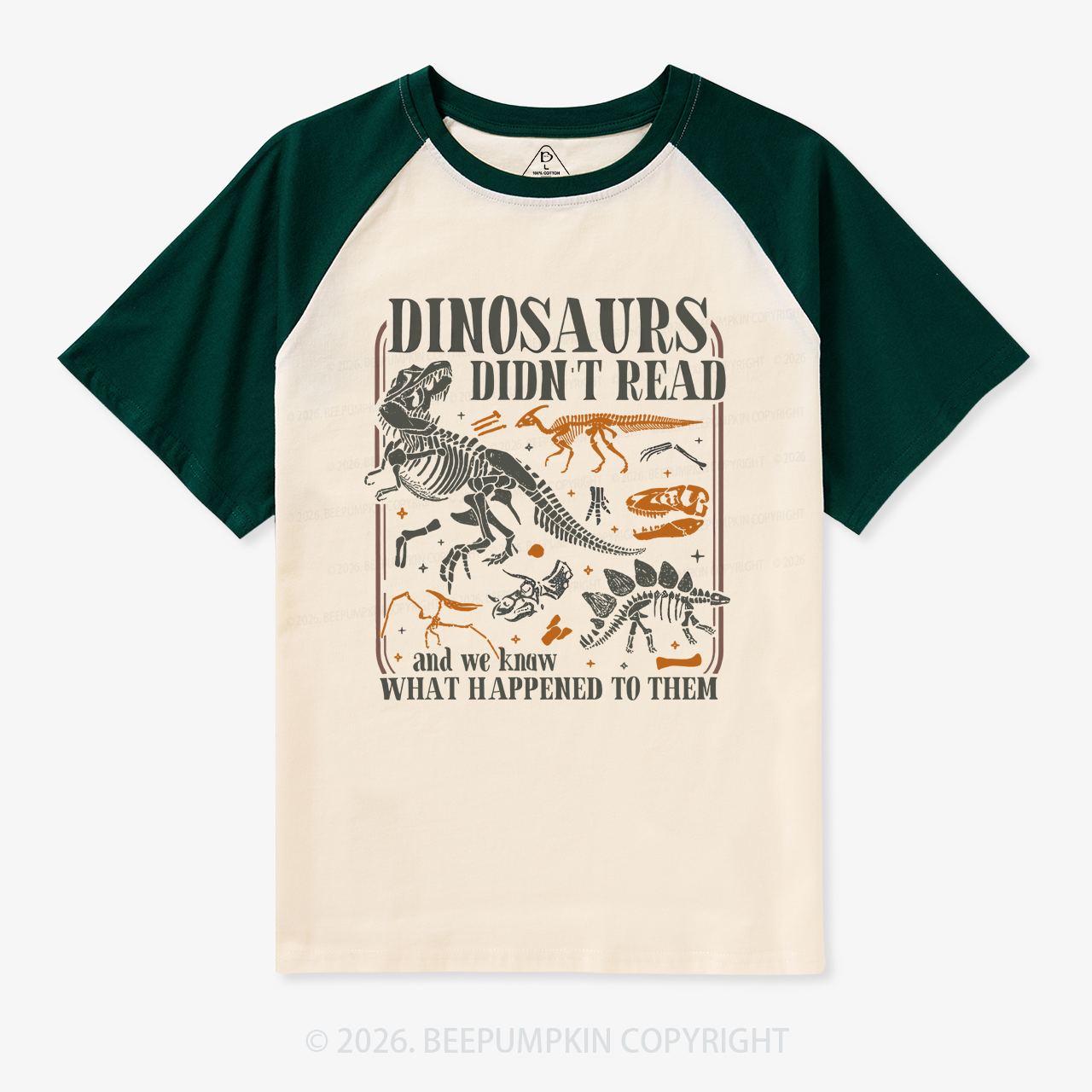 Funny Dinosaurs Didn't Read Book Lover Retro Raglan T-Shirt