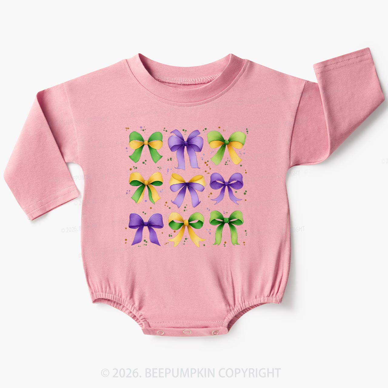 Kids Mardi Gras Ribbon Bows Baby Bubble Romper Beepumpkin