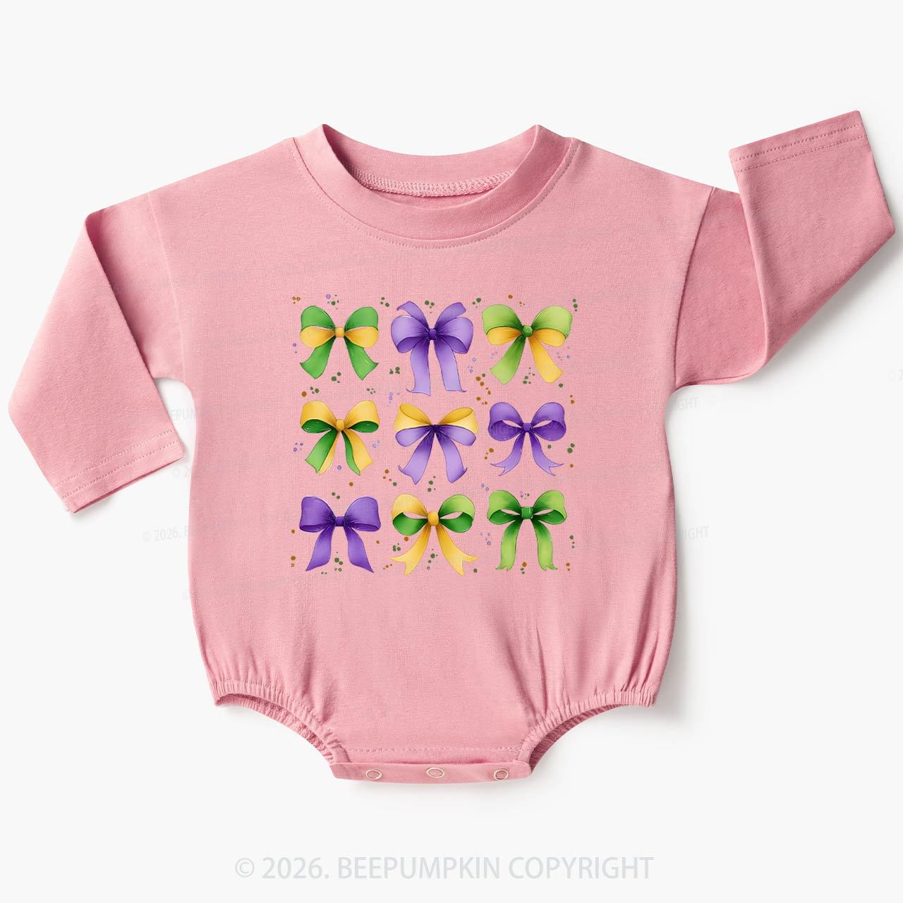 Kids Mardi Gras Ribbon Bows Baby Bubble Romper Beepumpkin