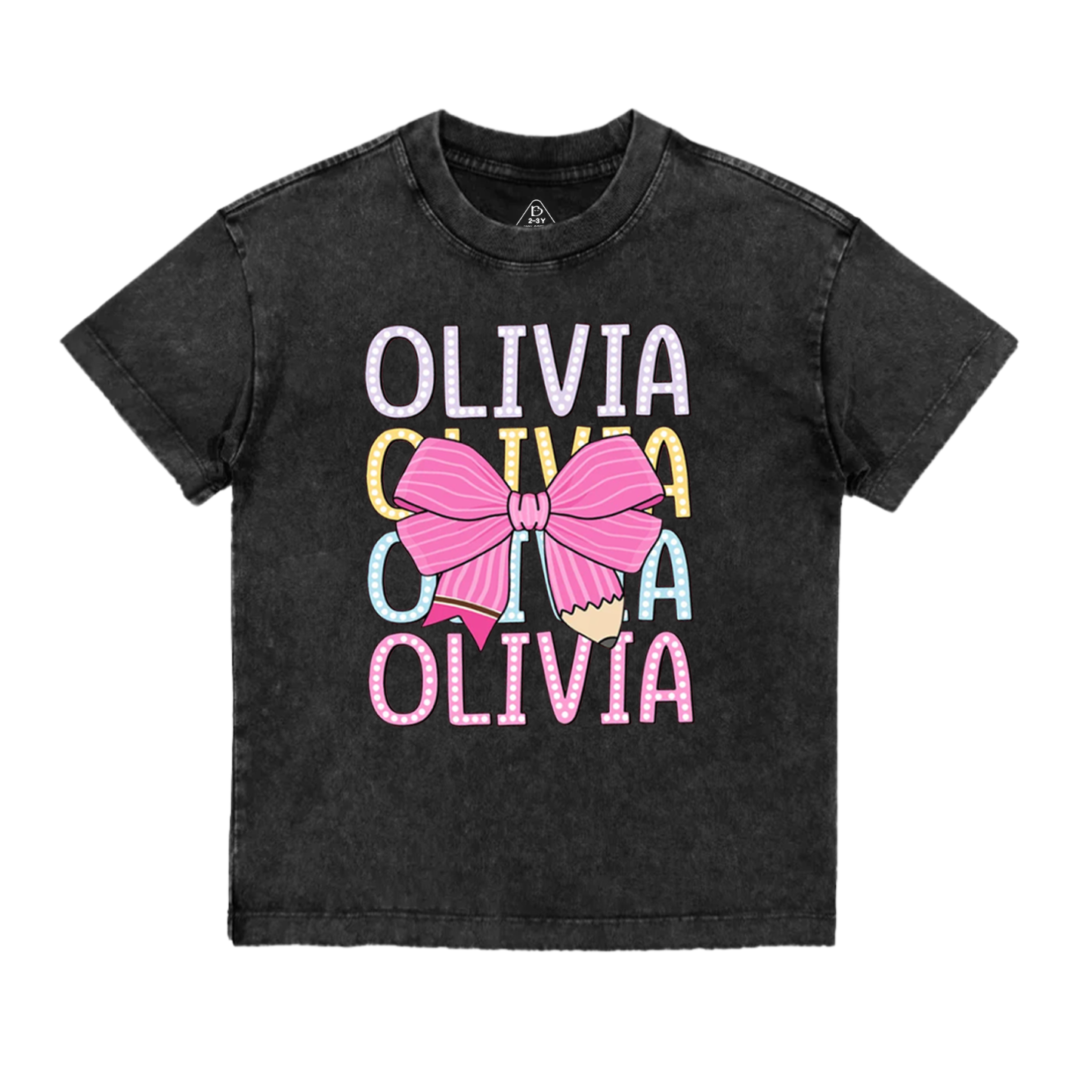 Personalized  Pink Bow Toddler&Kids Washed Tees