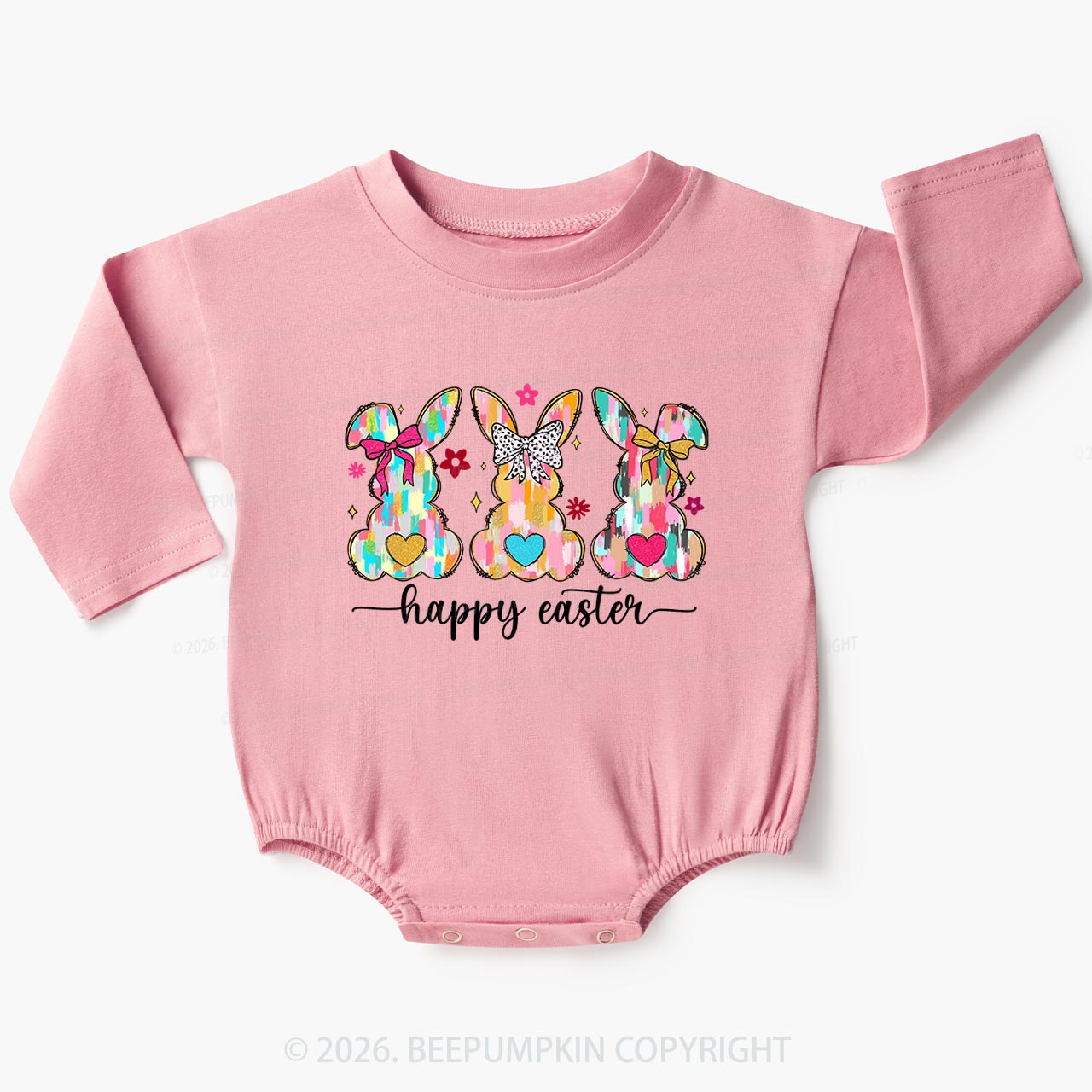 Pastel Brush Happy Easter Bunnie Baby Bubble Romper