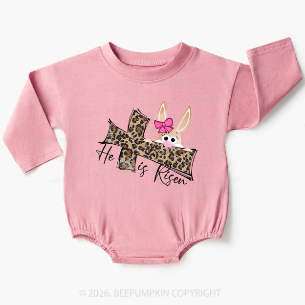 Faith Bunny & Leopard Cros Baby Bubble Romper