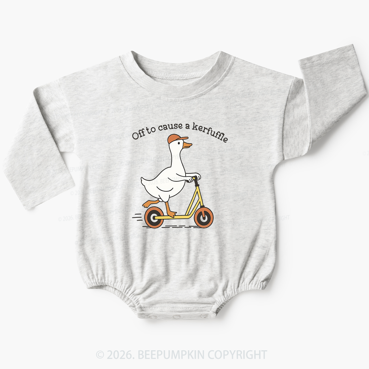Off To Cause A Kerfuffle Silly Duck Animal Baby Bubble Romper