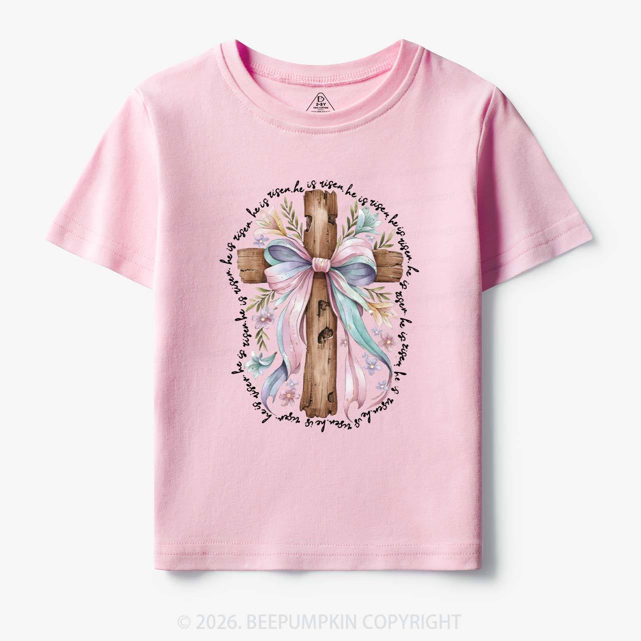 He Is Risen Soft Pastel Cross Toddler&Kids Tees