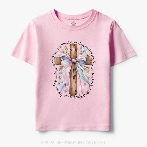 He Is Risen Soft Pastel Cross Toddler&Kids Tees