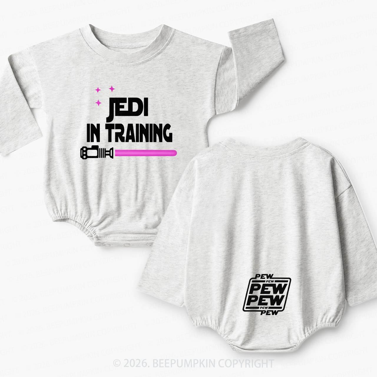 Back on the Butt Says PEW PEW PEW Baby Bubble Romper