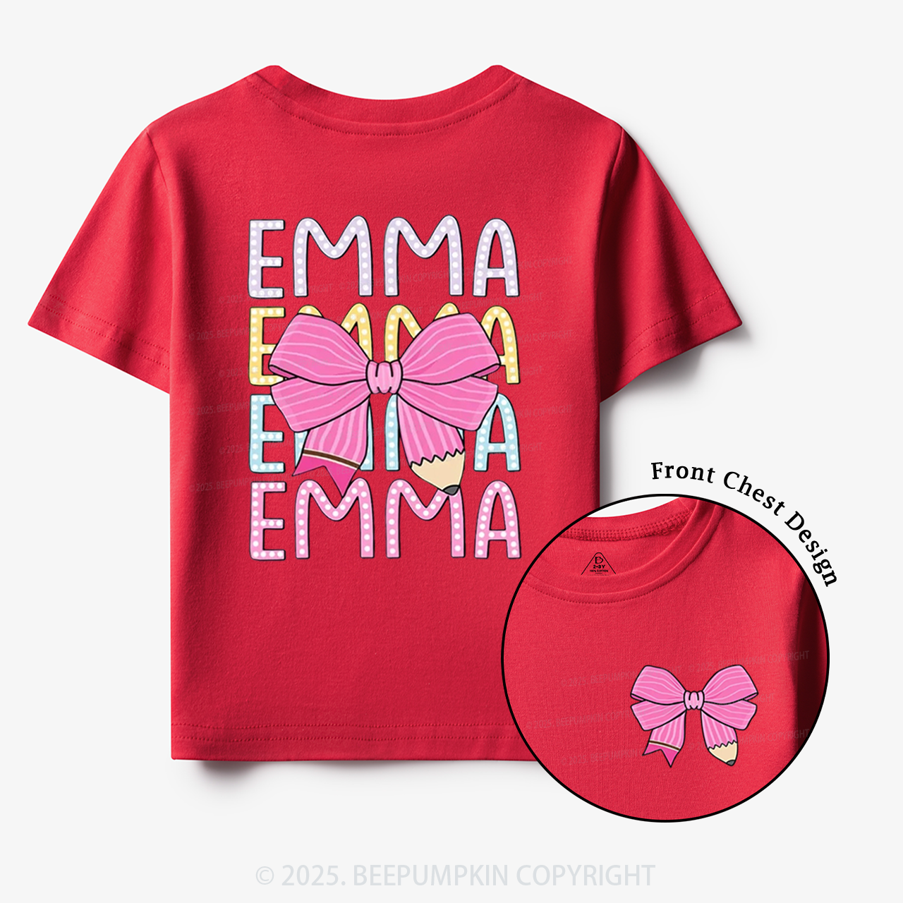 Personalized Pink Bow Toddler&Kid's Tees Beepumpkin