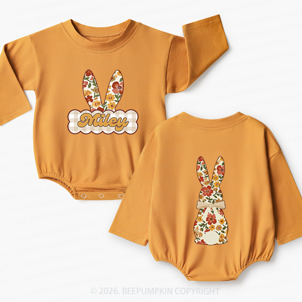 Personalized Vintage Floral Bunny Baby Bubble Romper