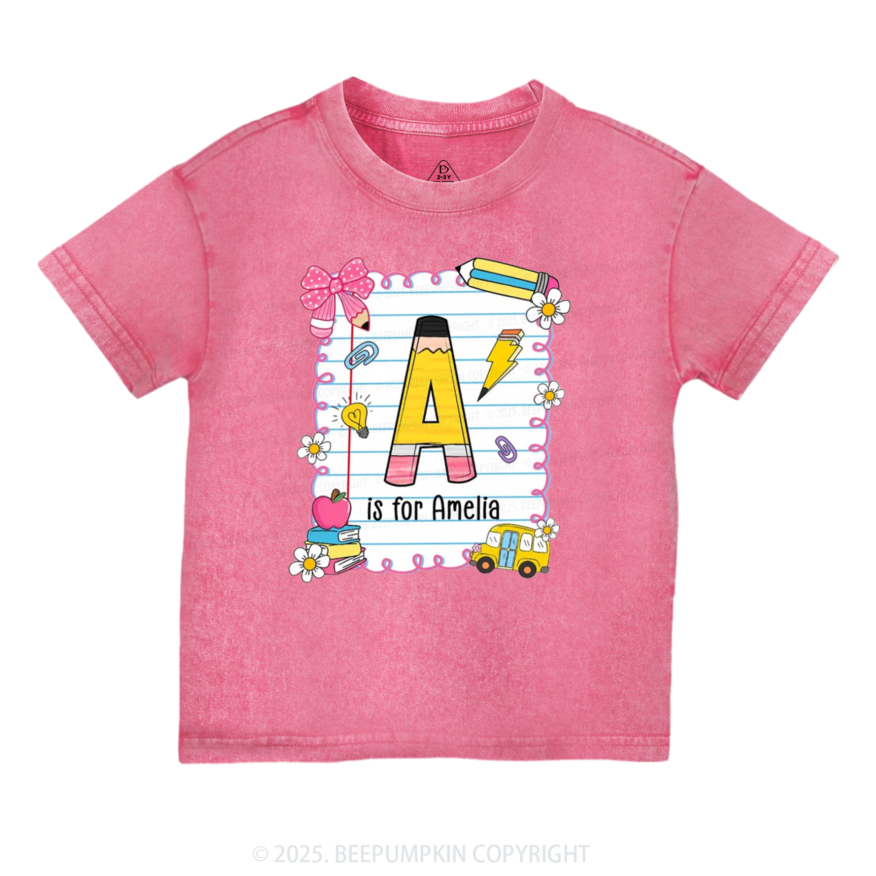 Personalized Alphabet Pencil Name Toddler&Kids Washed Tees