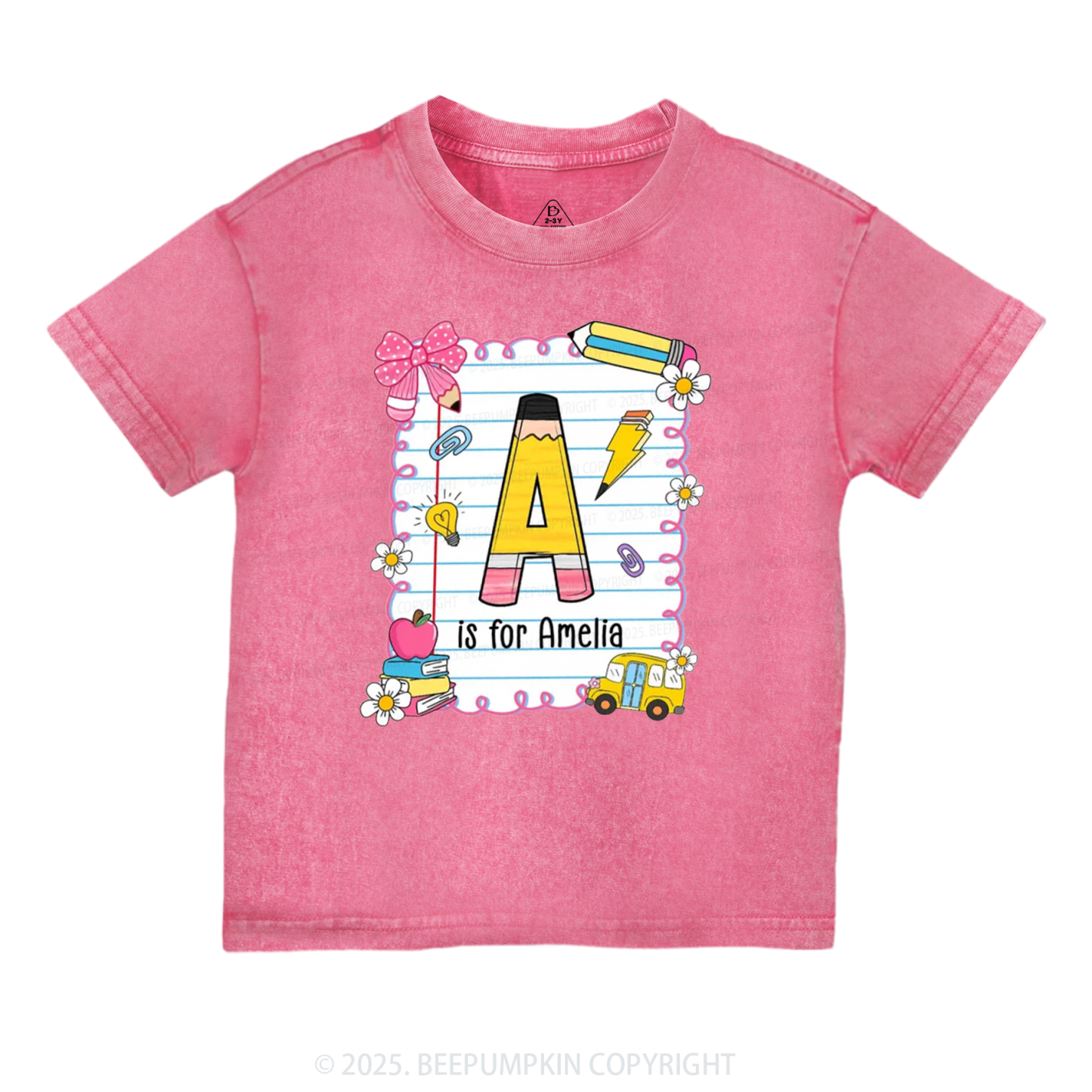 Personalized Alphabet Pencil Name Toddler&Kids Washed Tees