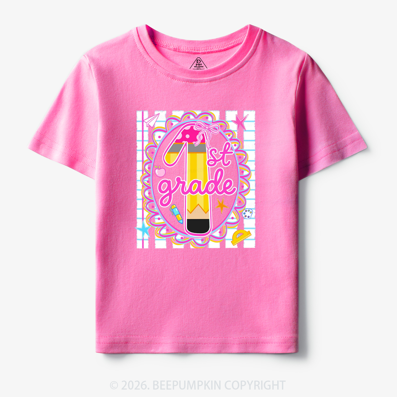 Personalized Pink Gingham Stripes Back To School Toddler&Kid's Tees