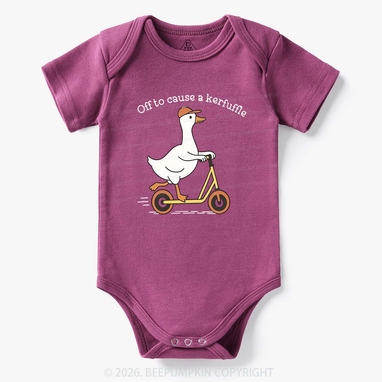 Off To Cause A Kerfuffle Silly Duck Animal Baby Bodysuit