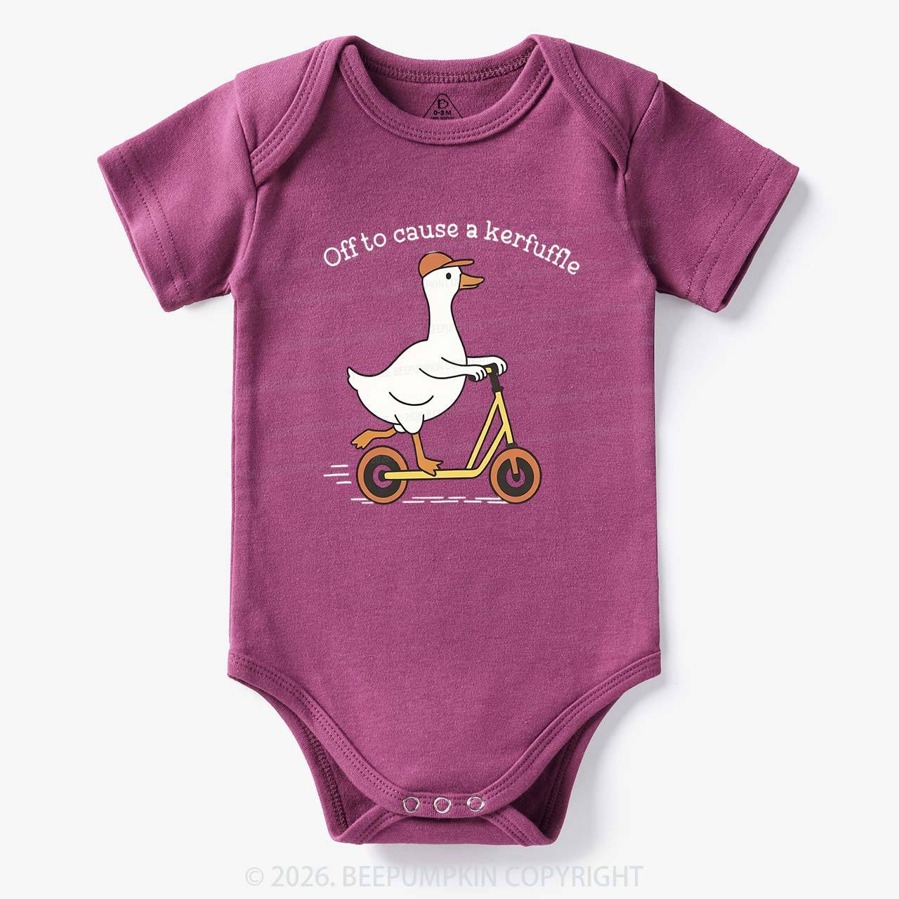 Off To Cause A Kerfuffle Silly Duck Animal Baby Bodysuit