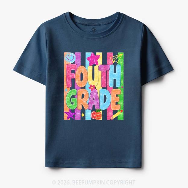 Personalized Crayon Colorful Drawn Striped Back To School Toddler&Kid's Tees