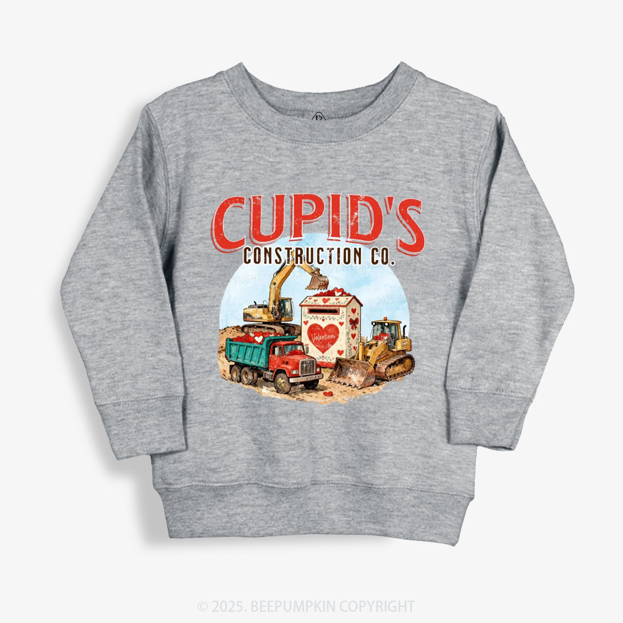Construction Trucks Valentine's Day Kid's Sweatshirt