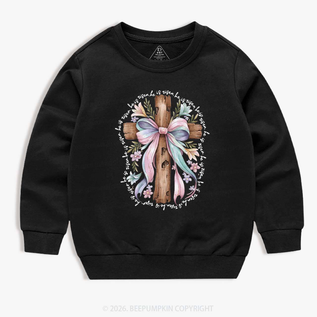 He Is Risen Soft Pastel Cross Kid's Sweatshirt
