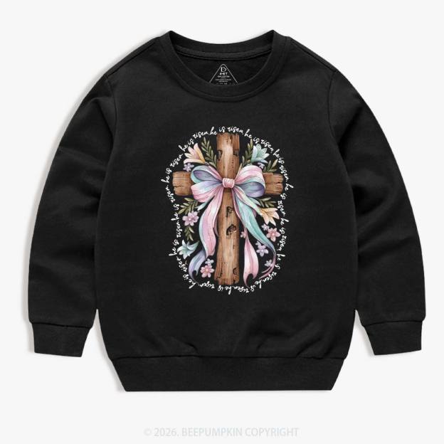 He Is Risen Soft Pastel Cross Kid's Sweatshirt