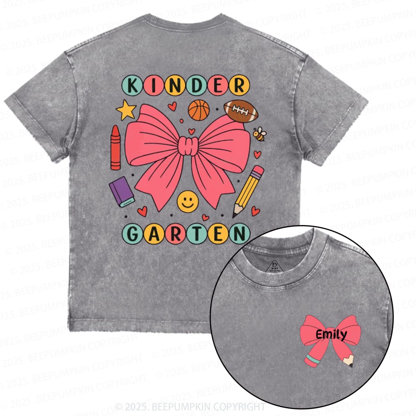 Personalized Coquette Kindergarten Toddler&Kids Washed Tees