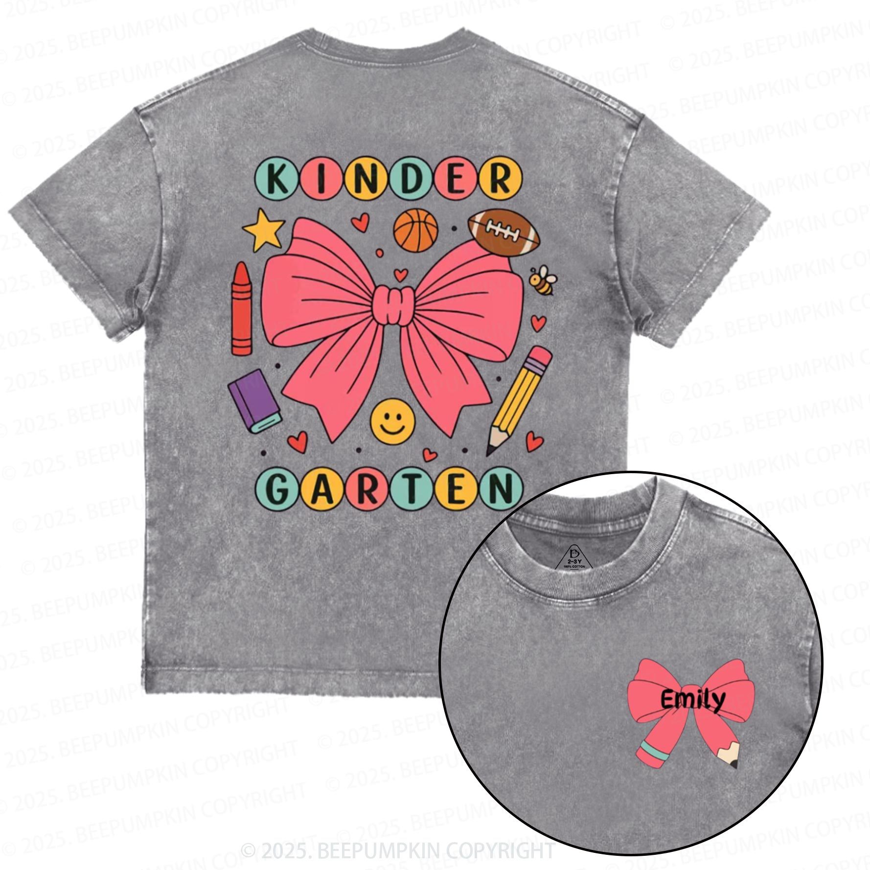 Personalized Coquette Kindergarten Toddler&Kids Washed Tees