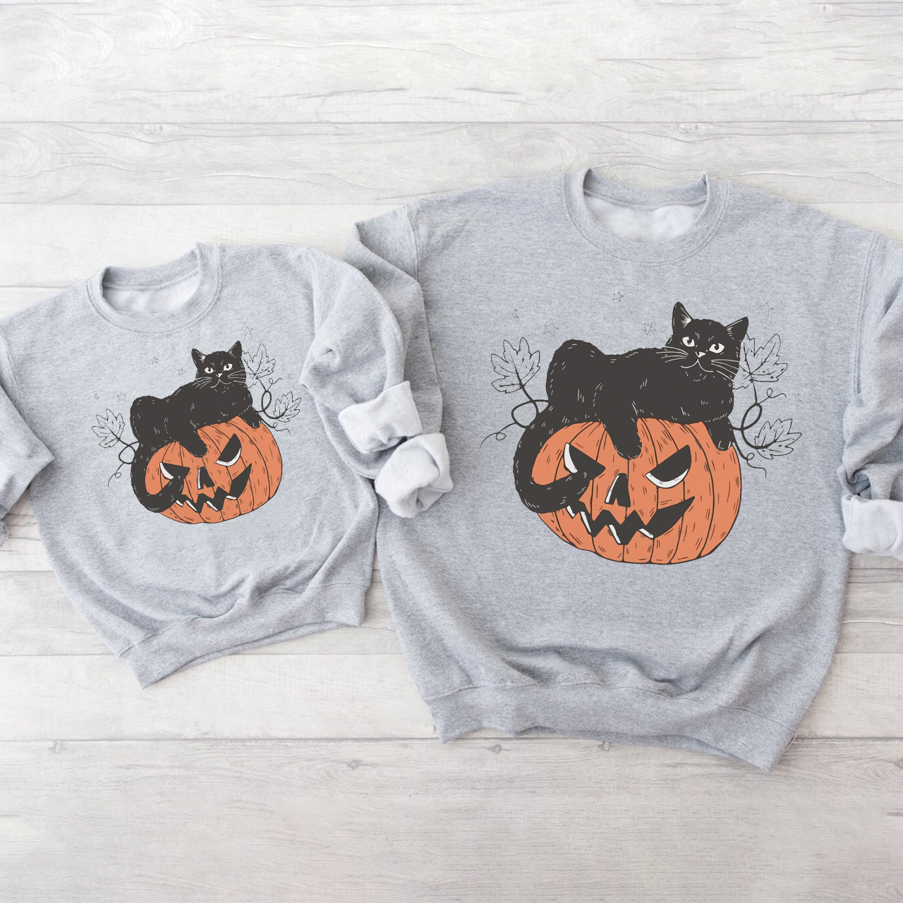 Pumpkin and Black Cat Halloween Party Sweatshirts