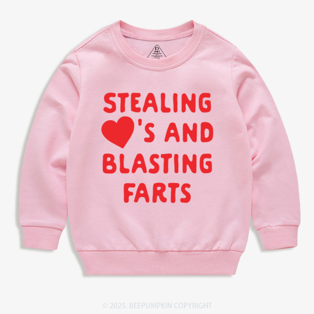 Stealing Hearts Blasting Farts Valentine's Day Kid's Sweatshirt