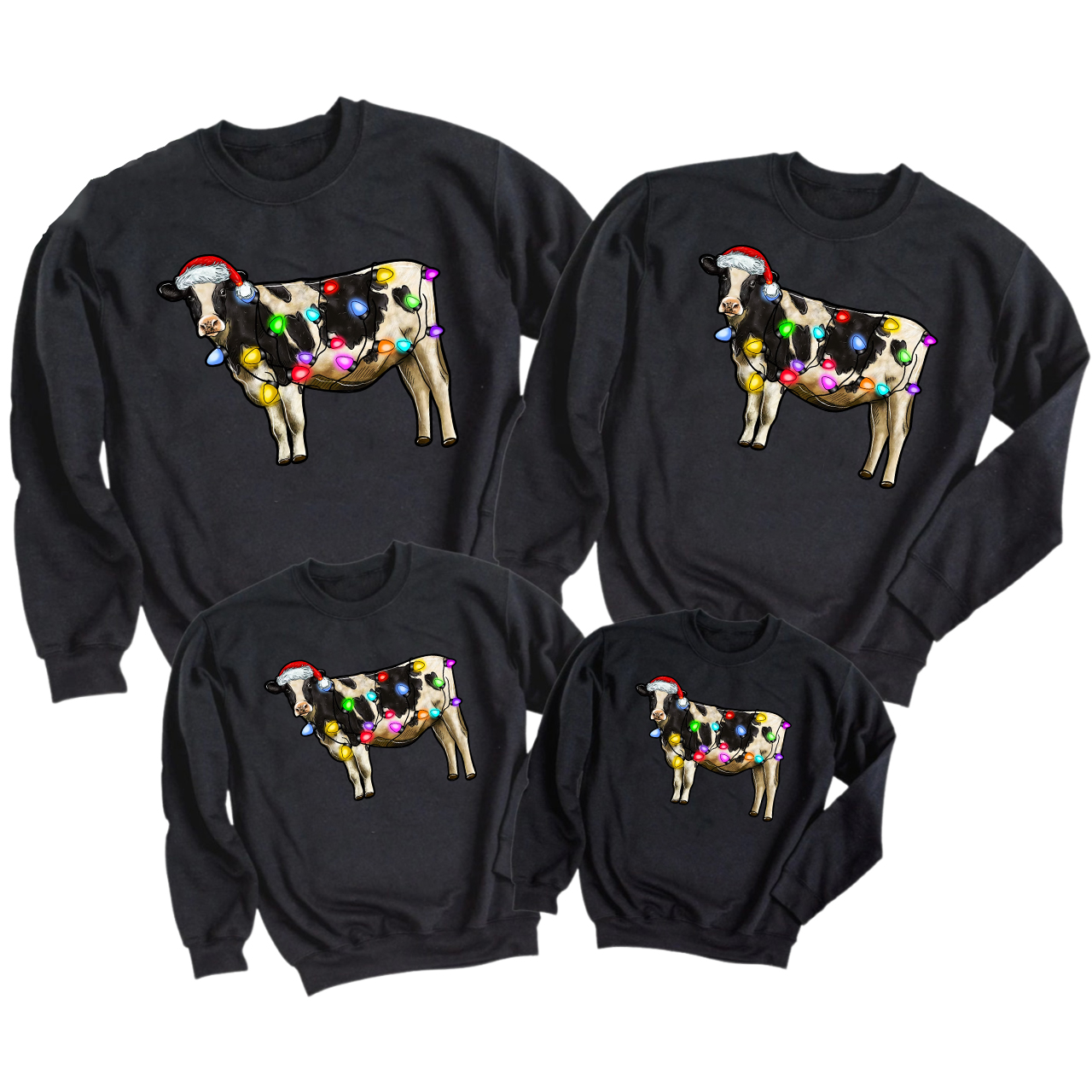 Christmas Light&Cow Family Matching Sweatshirts