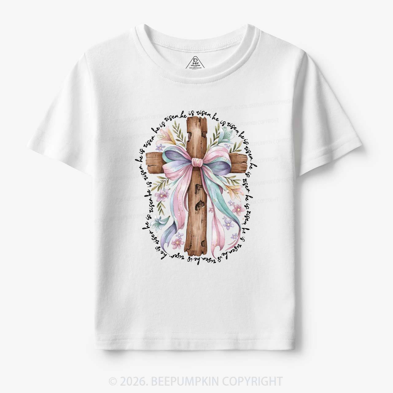 He Is Risen Soft Pastel Cross Toddler&Kids Tees