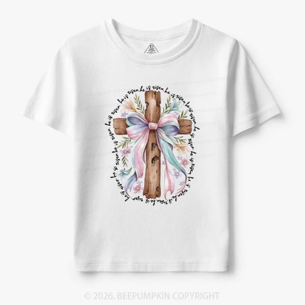 He Is Risen Soft Pastel Cross Toddler&Kids Tees