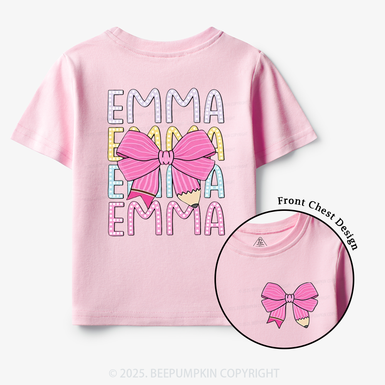 Personalized Pink Bow Toddler&Kid's Tees Beepumpkin