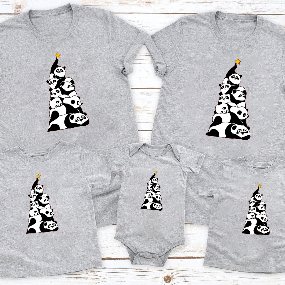 Christmas Tree Pandas Family Matching T-Shirt