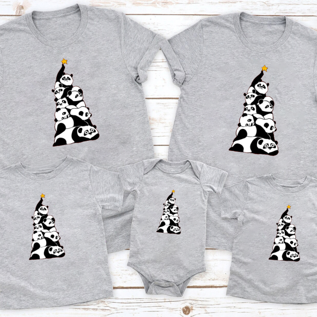 Christmas Tree Pandas Family Matching T-Shirt