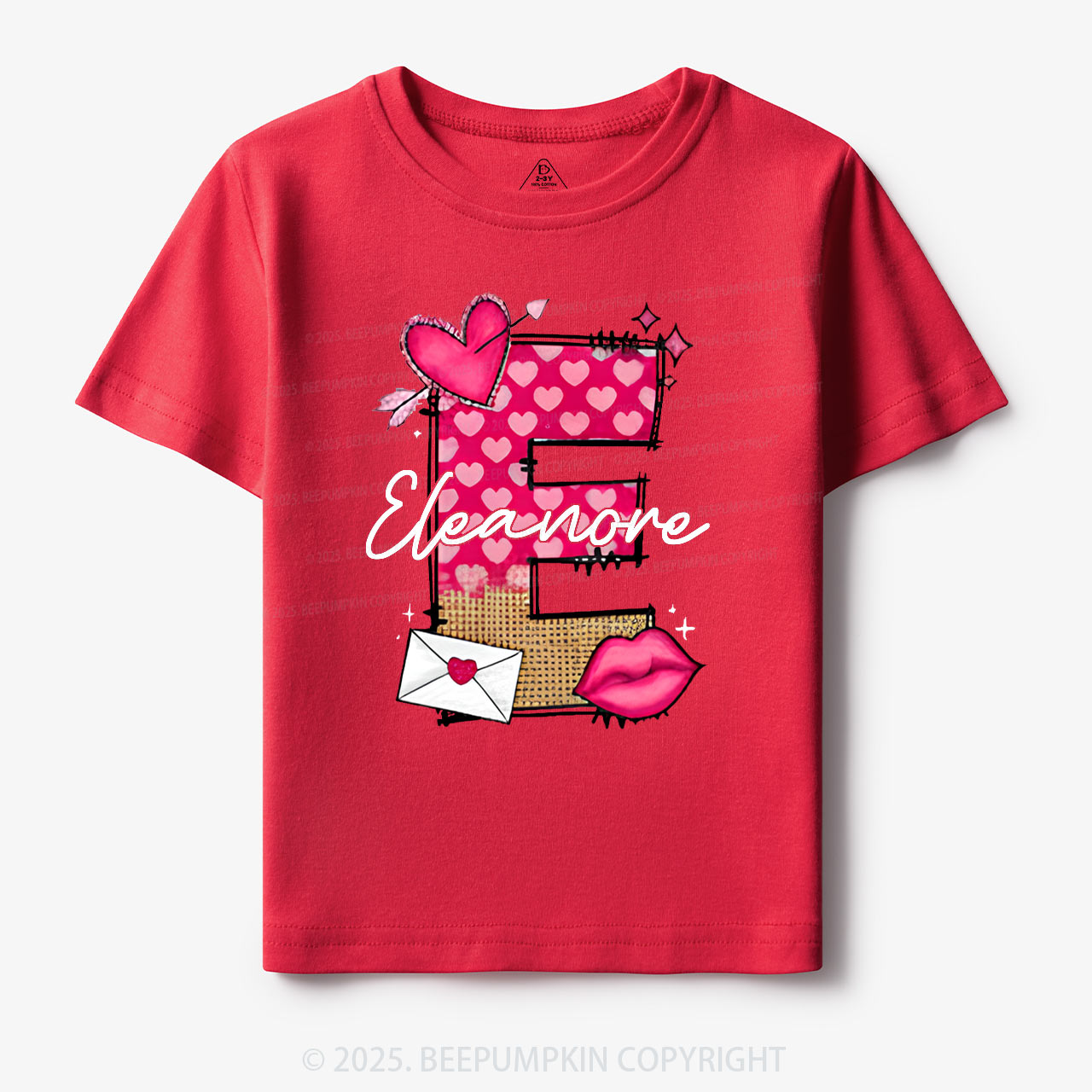 Personalized Valentine's Day Pink Hearts Toddler&Kid's Tees Beepumpkin