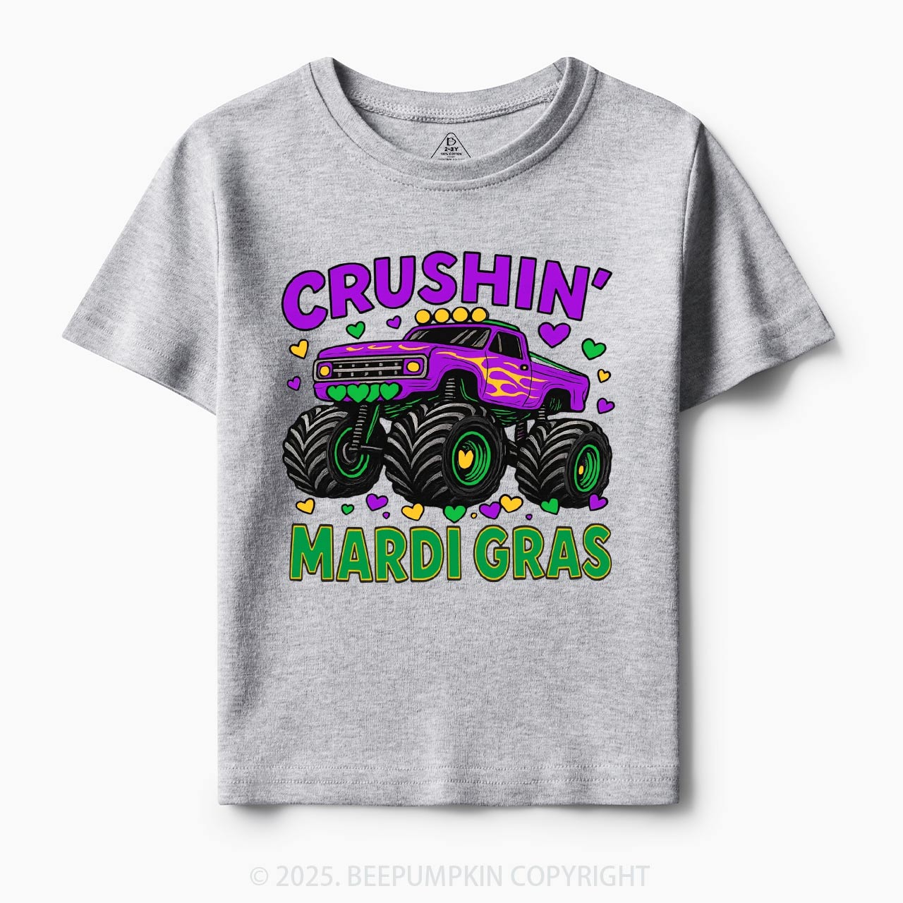 Crushin' Mardi Gras Monster Truck Toddler&Kid's Tees Beepumpkin