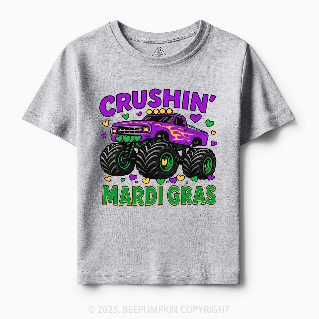 Crushin' Mardi Gras Monster Truck Toddler&Kid's Tees Beepumpkin