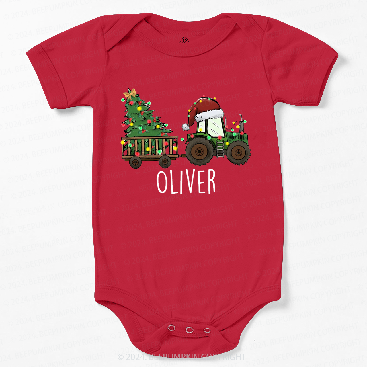 Personalized Christmas Tractor And Tree Baby Bodysuit