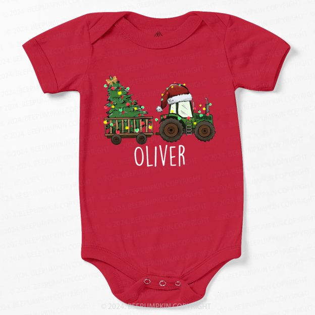 Personalized Christmas Tractor And Tree Baby Bodysuit