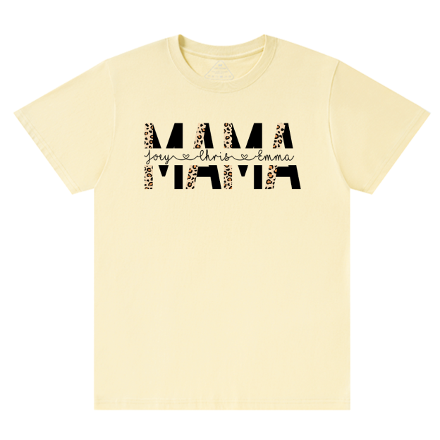 Custom Kids Names Leopard Print Mom Gift Tees