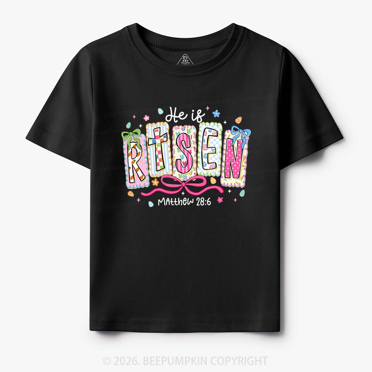 Easter Bow Lettering He Is Risen Toddler&Kids Tees